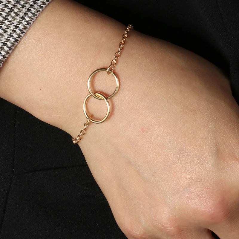 

Thin Chain Geometry Double Circle Bracelets Exquisite Daily Wearing Women Bracelets Wristband Accessories Jewelry Couple Gift