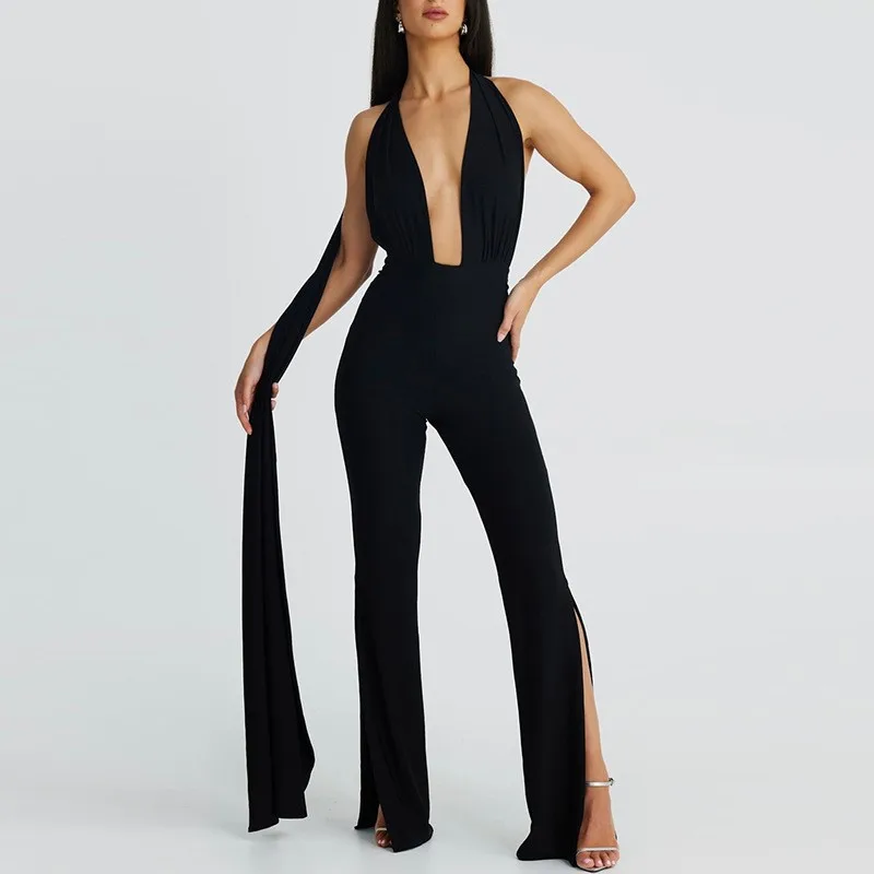 

Beach Outlet Women Swim Wear Suit Summer Dress Sexy Ribbon Strap Rompers Halter Split Tight Irregular Solid Spandex Output And