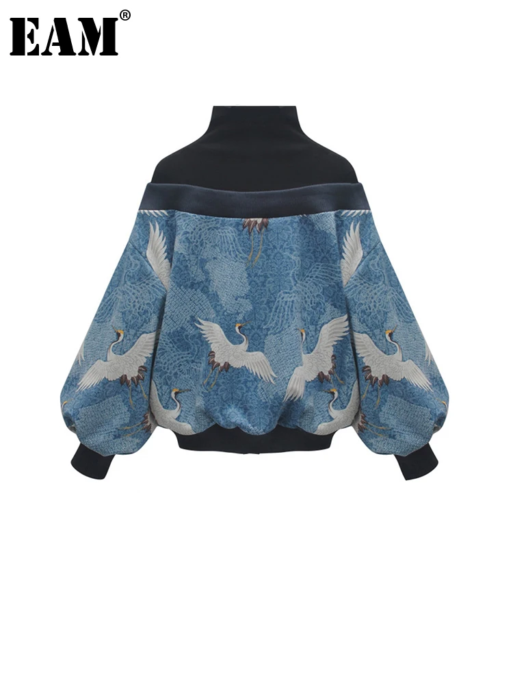 

[EAM] 2022 New Spring High Collar Long Sleeve Pattern Printed Loose Big Size Personality Sweatshirt Women Fashion Tide JL948