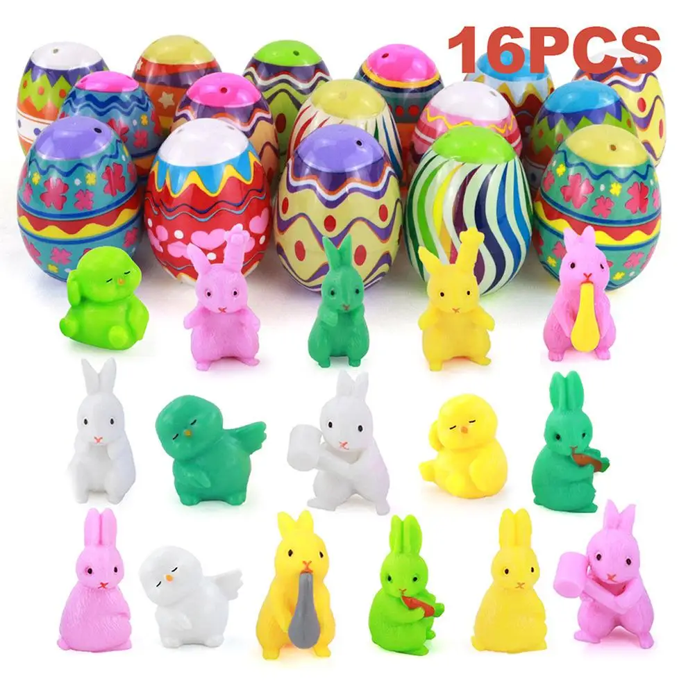 

16pcs/bag Easter Egg Bunny Chickens Toy Set Smooth Colorful For Easter Basket Stuffers Party Easter Egg for Girls and Boys