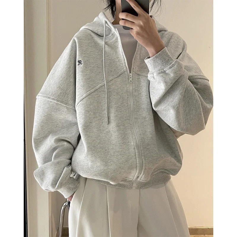 

Early Autumn New Korean Version of the Casual Sports Style Letters Hooded Sweater Zip Cardigan Loose Jacket Tops Female