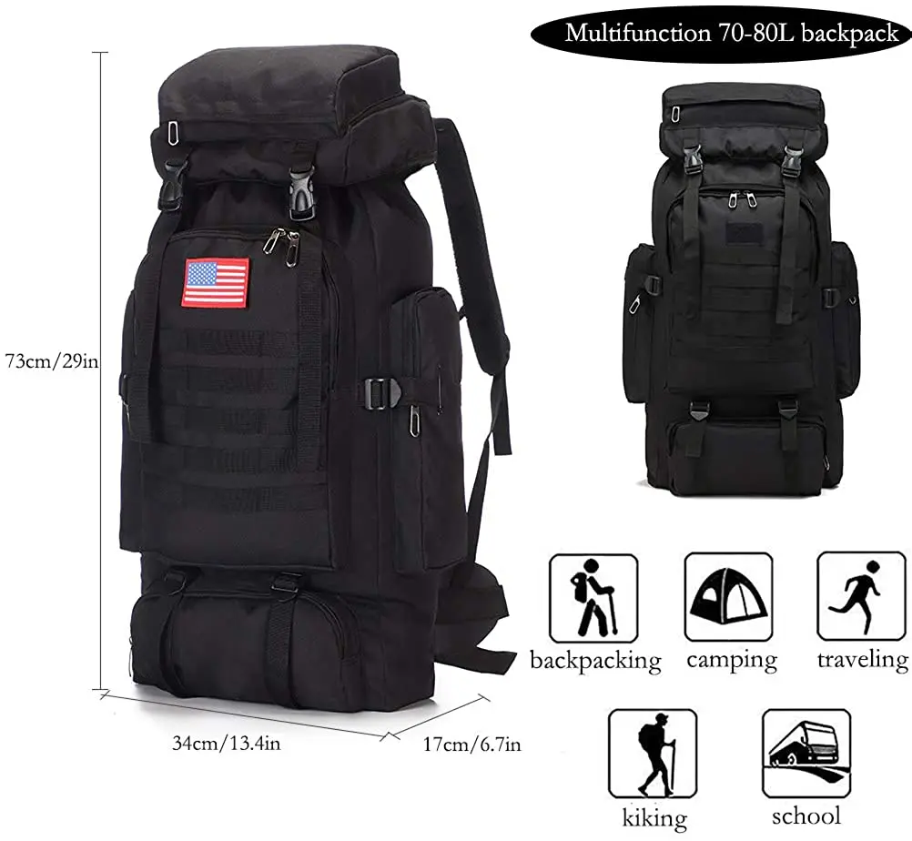 70L Camping Hiking Backpack Waterproof Travel Backpack without Internal Frame, Outdoor Mountaineering Backpack hiking gear