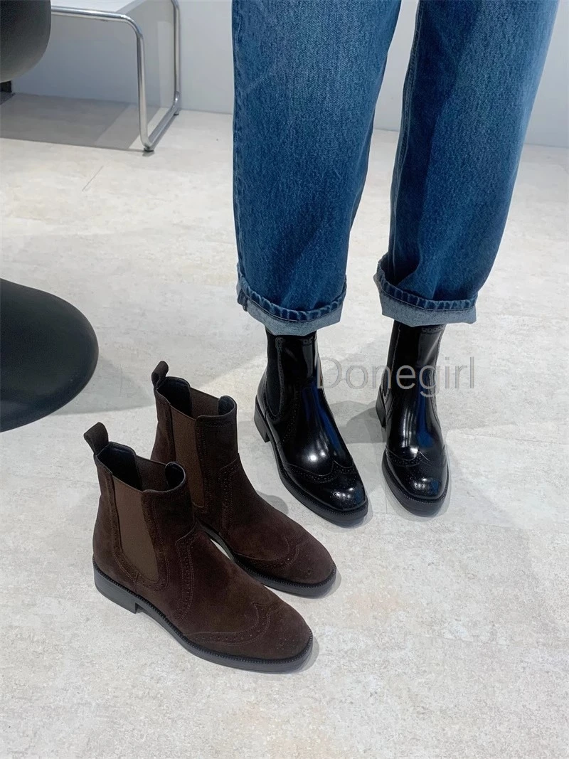 Женские ботинки челси из натуральной кожи полусапожки воловьей с круглым носком