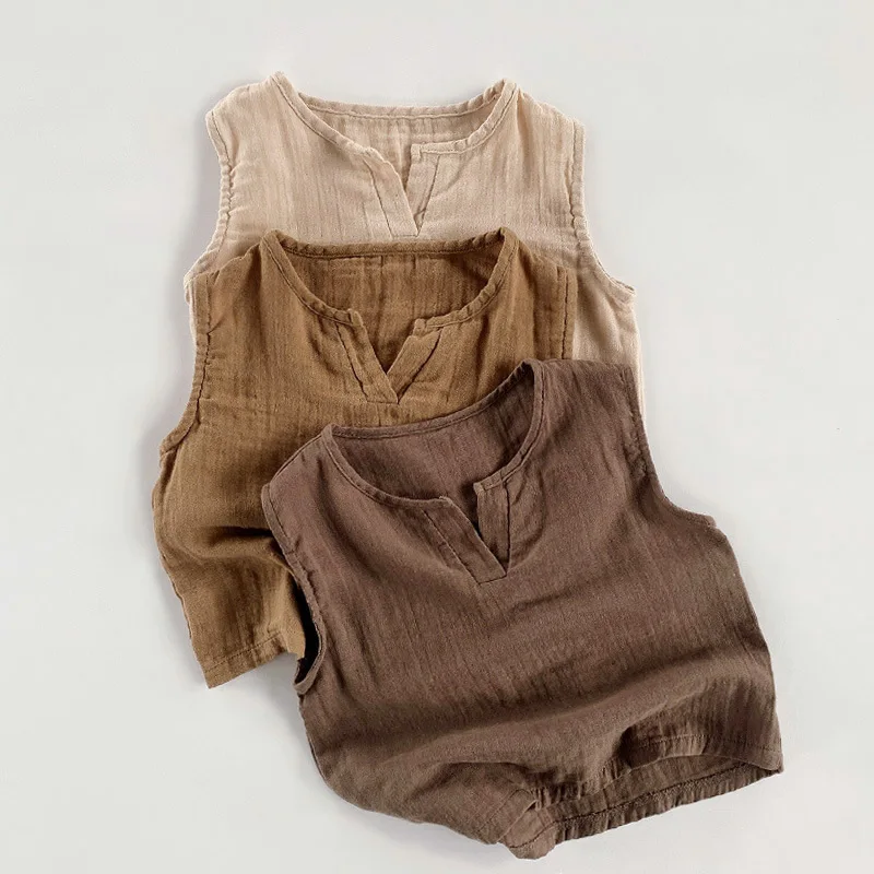 

Baby Summer Fashion T-shirt Handsome Baby Boy Simple Cool Thin Sleeveless Waistcoat Toddler Girl Loose Cotton Vest