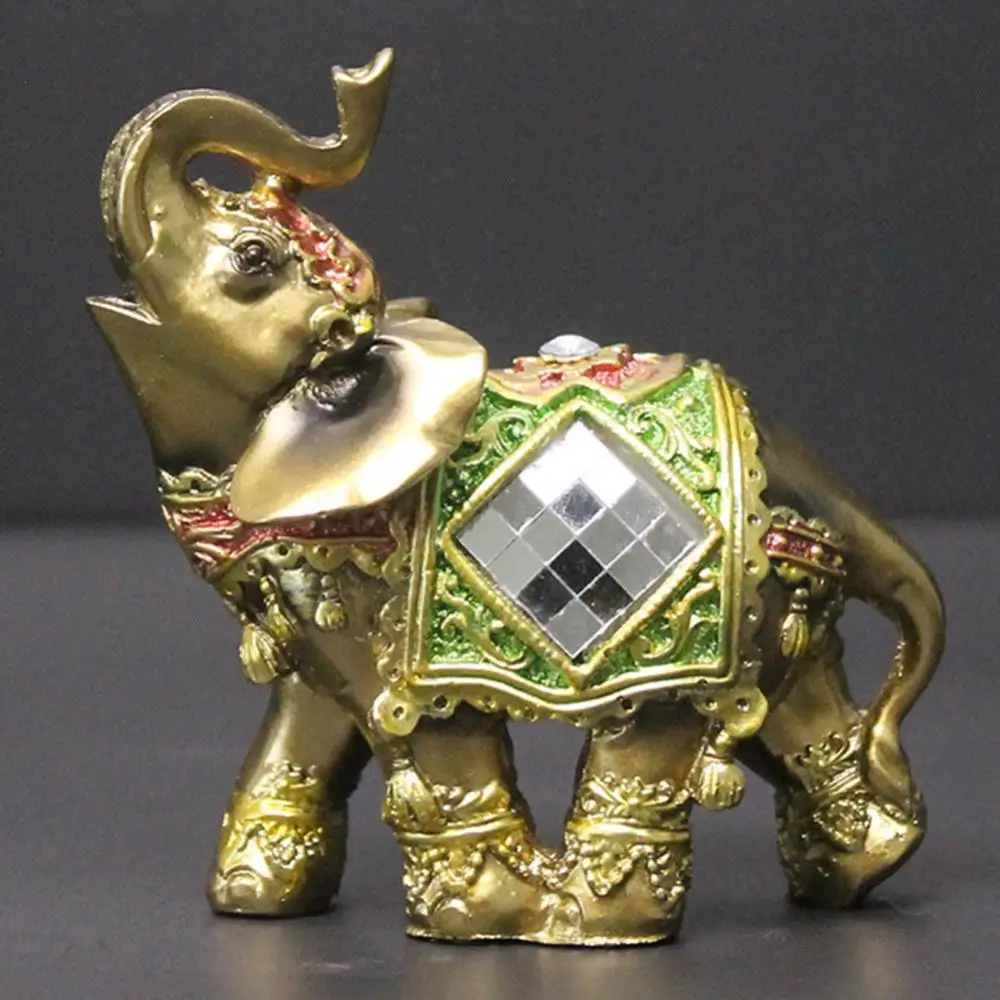 

Craft Mini Resin Decoration Decor Elephant Figurine Brass Color Garden Miniature Gift Home Desktop Wealth Lucky Figurine Home Gi