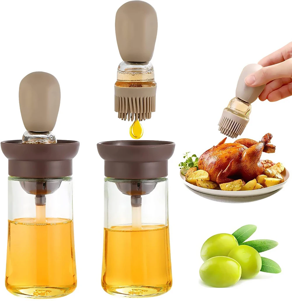 

Silicone Oil Brush Glass Oil Bottle Soy Sauce Tank Baking Quantitative Seasoning Sauce Vinegar Pot Kitchen Seasoning Bottle