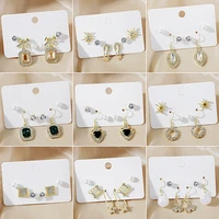 luxury trend pearl rhinestone drop earrings for women emerald green bow peach heart geometric ginkgo leaf set stud earrings