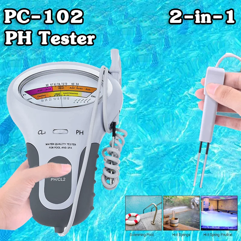 

PC-102 2 in 1 Water Quality Testing Device PH Tester For Swimming Pool SPA Water Chlorine Tester PH Chlorine Meter CL2 Measuring