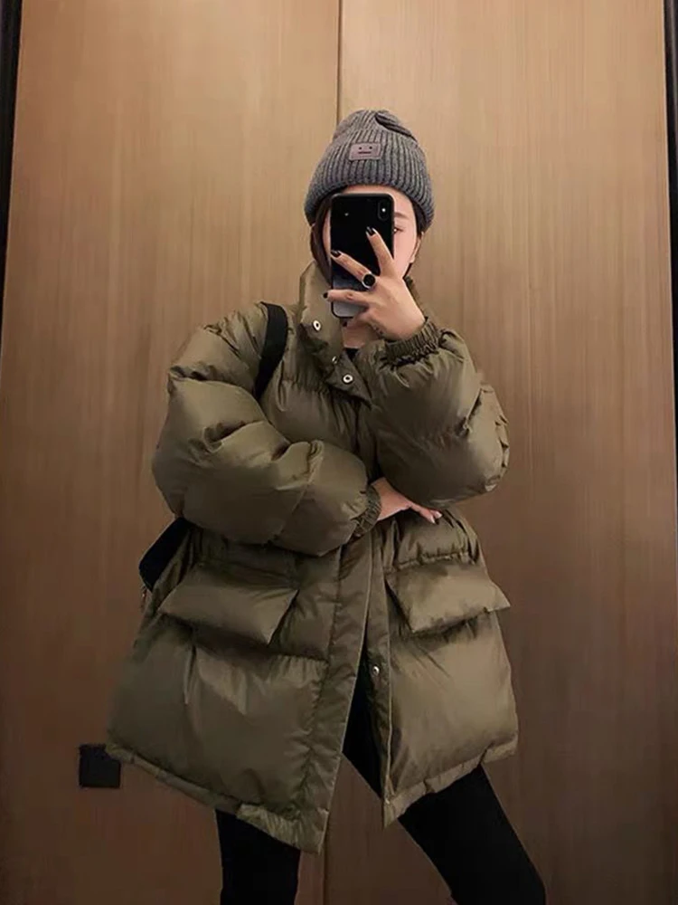 Casual Winter Coat Women Parker Coat Shiny Surface Warmth Thick Loose Women's Jacket Oversize Belted Jacket 2022
