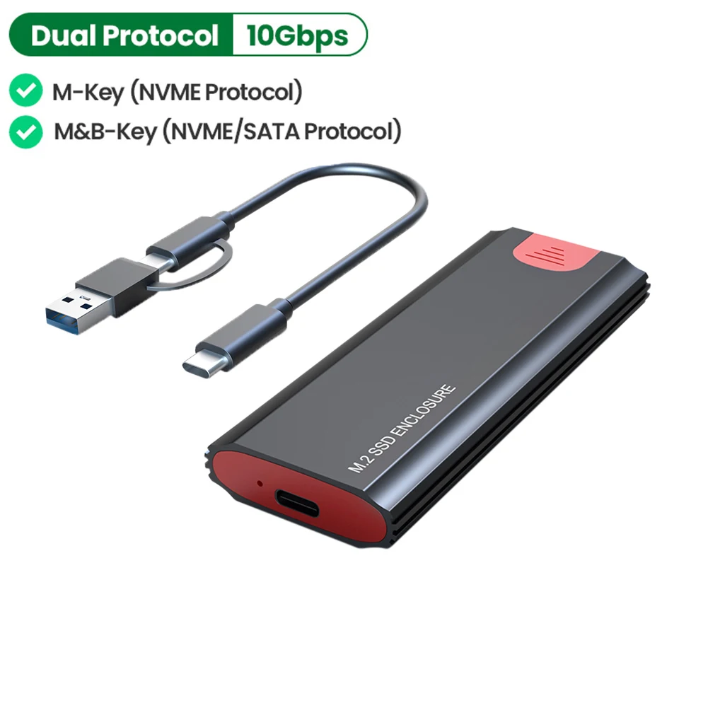 

2023 M2 SSD NVME корпус с двойным протоколом M.2 на USB 3,1 SSD чехол для NVME PCIE NGFF SATA 2230/2242/2260/2280 без инструмента