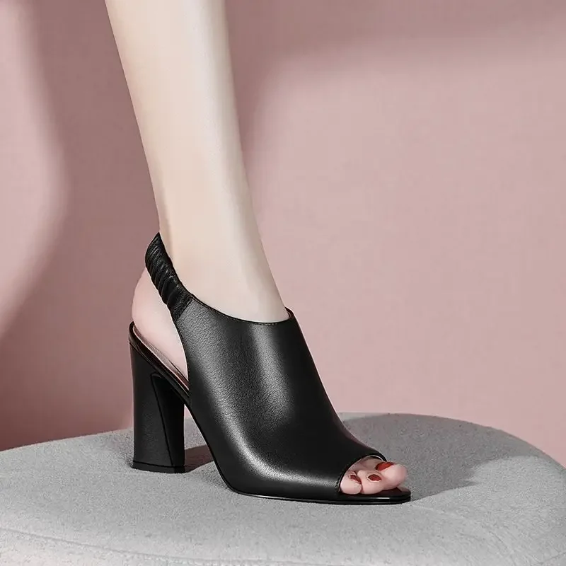 Босоножки женские летние с открытым носком на высоком квадратном каблуке