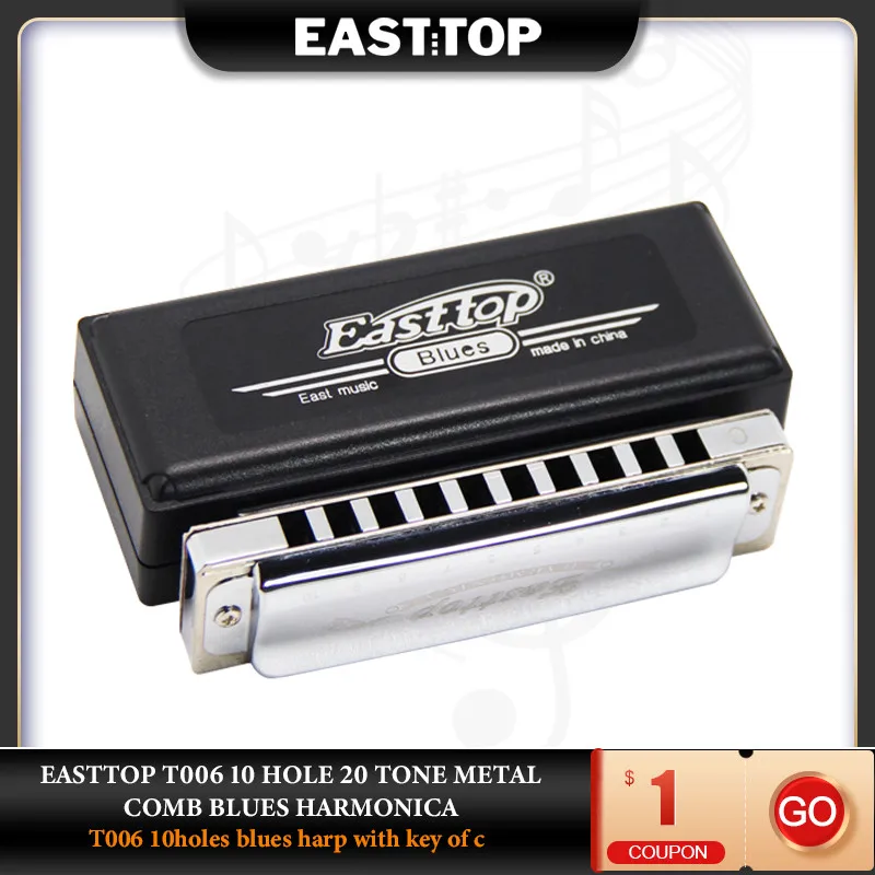 EASTTOP T006 10 Hole 20 Tone Brass Comb Brass Reedplate Blues Harmonica Professional Musical Instruments
