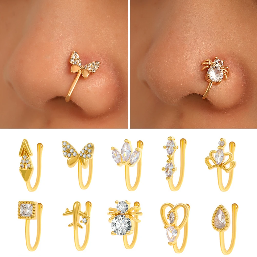 

2022 New 1Pc Fake Piercing Clip Nose Ring Cuff Body Jewelry For Women Trend Ear Cuffs Heart Star Flowers Butterfly Clip Rings