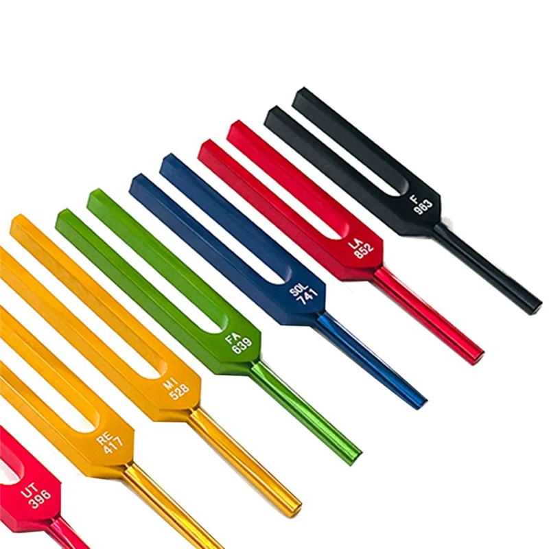 9 штук красочных вилок для настройки Solfeggio из алюминиевого сплава вилки терапии