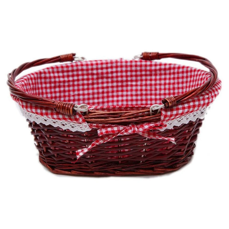 

3X Wicker Basket Gift Picnic Basket Candy Basket Storage Basket Wine Basket With Handle Egg Gathering Wedding Basket