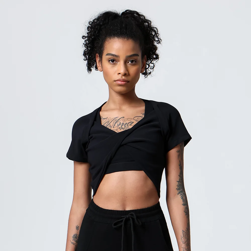 Женская футболка в рубчик для занятий йогой с V-образным вырезом - купить по