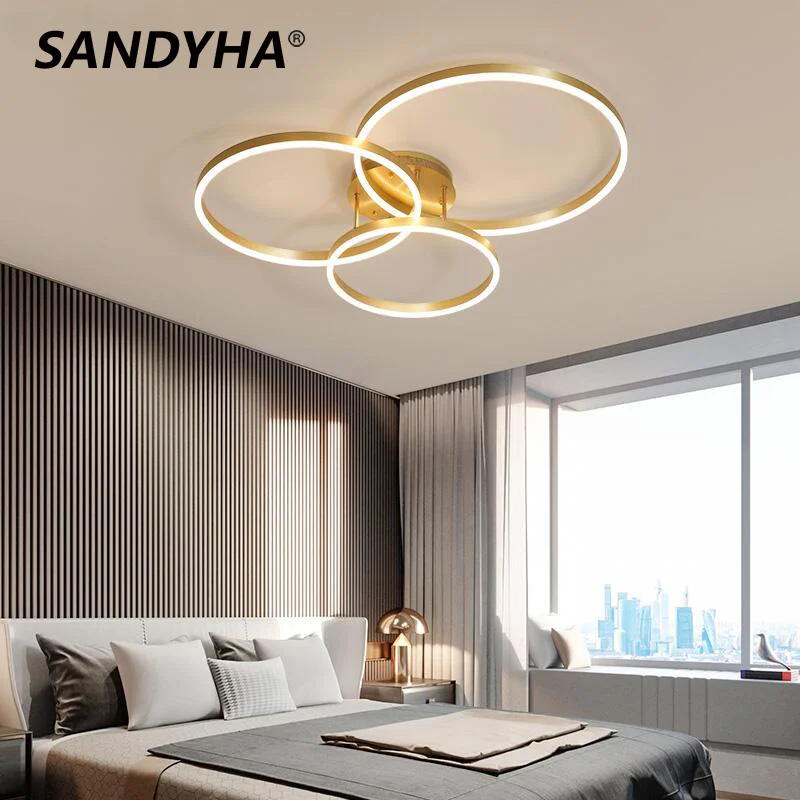 

Креативная Круглая Люстра SANYDHA в скандинавском стиле для спальни, гостиной, ресторана, декоративная лампа, светильник, кольцевой потолочный светильник