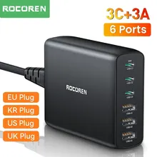 Rocoren USB C 타입 PD 고속 충전 스테이션, 데스크탑 충전기 스테이션, 아이폰 14, 13 프로, 샤오미 포코용, 다중 6 포트, 100W
