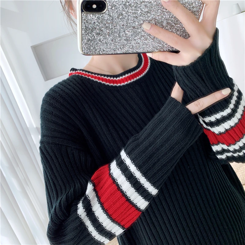 Осень-зима 2022 женское платье Модный черный свитер в полоску Платья для вечеринок