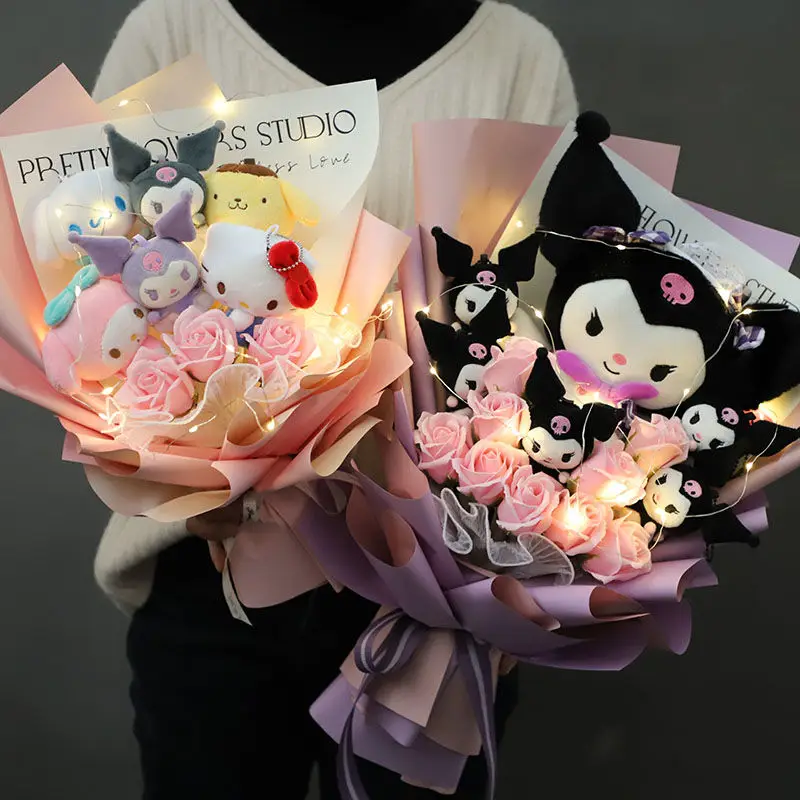 

Kawaii Kuromi Bouquet Plush Doll Flower Cute Hello Kitty Cinnamoroll My Melody Girlfriend Valentine's Day Girl Birthday Gift Box