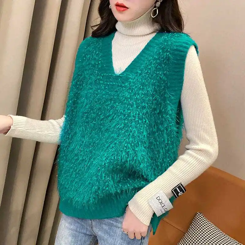 

Simplicity V Neck Sleeveless Jumper Vests Female Spring New Solid Color Loose Knitted Tops All-match Youth Fashion Women Clothes