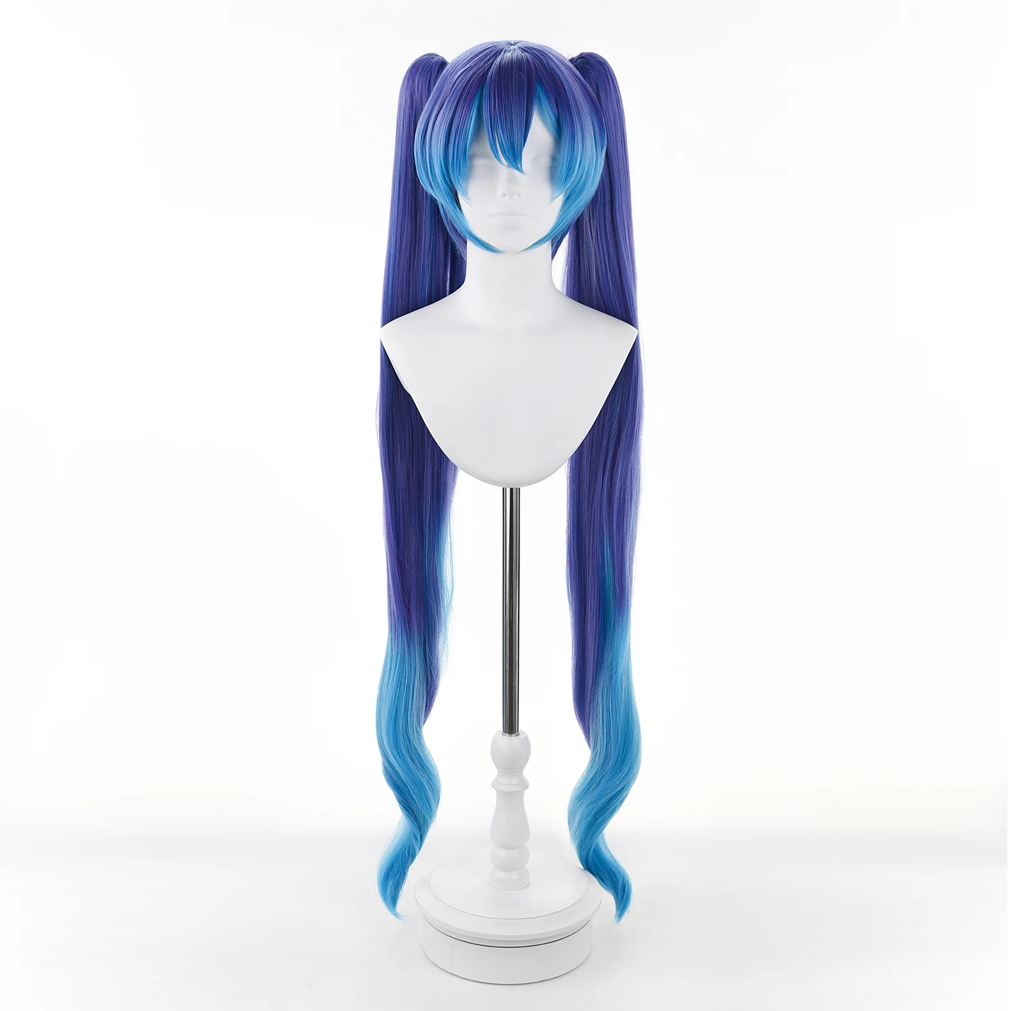 Фото Парик для косплея Project DIVA 120 см, длинный, кудрявый, сине-фиолетовый, сине-пурпурный, синтетический, со съемными хвостиками №1