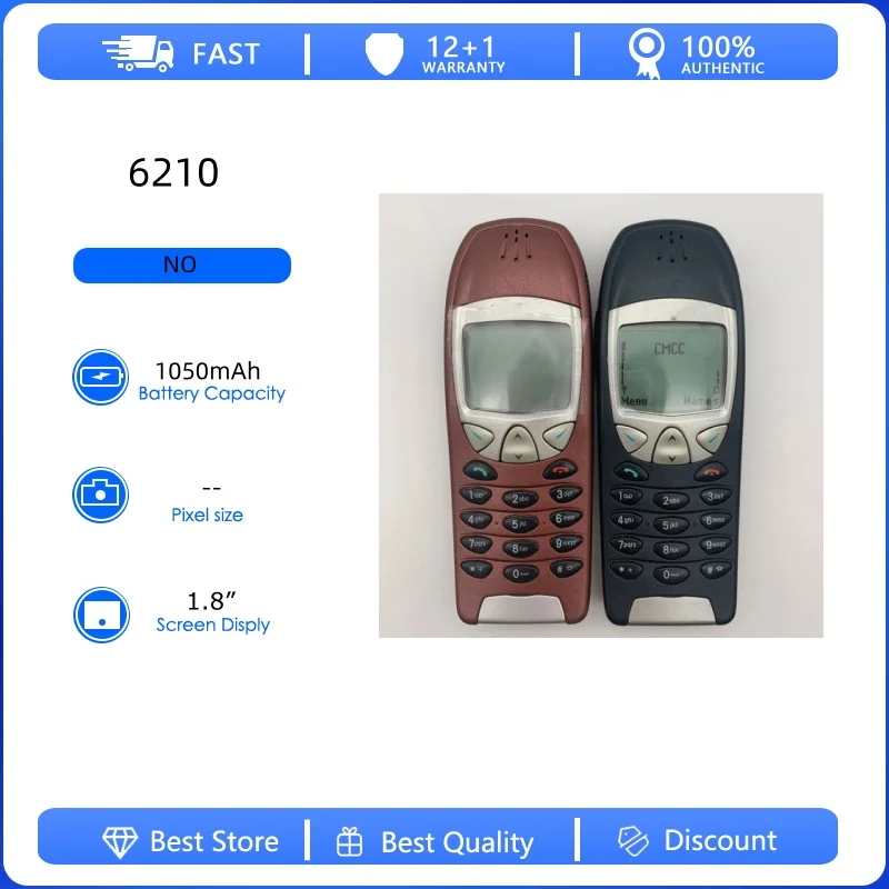 Фото Разблокированный восстановленный оригинальный мобильный телефон 6210 2G GSM 900/1800 с английской клавиатурой, произведенный в Финляндии №1