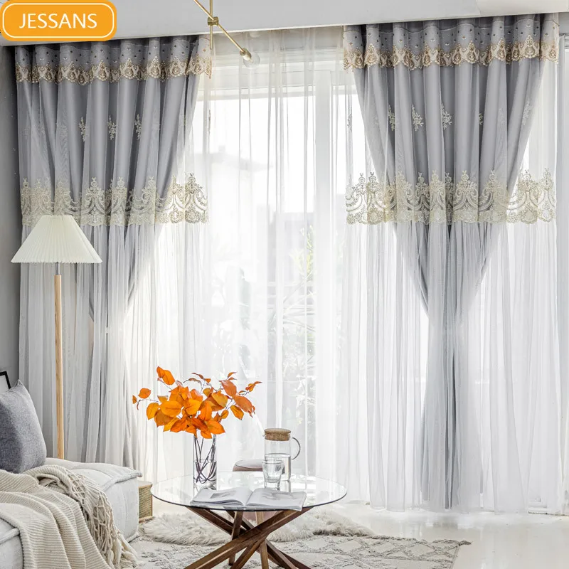 

Curtains 2022 new living room gray European light luxury high-end master bedroom simple modern double-layer cloth yarn one