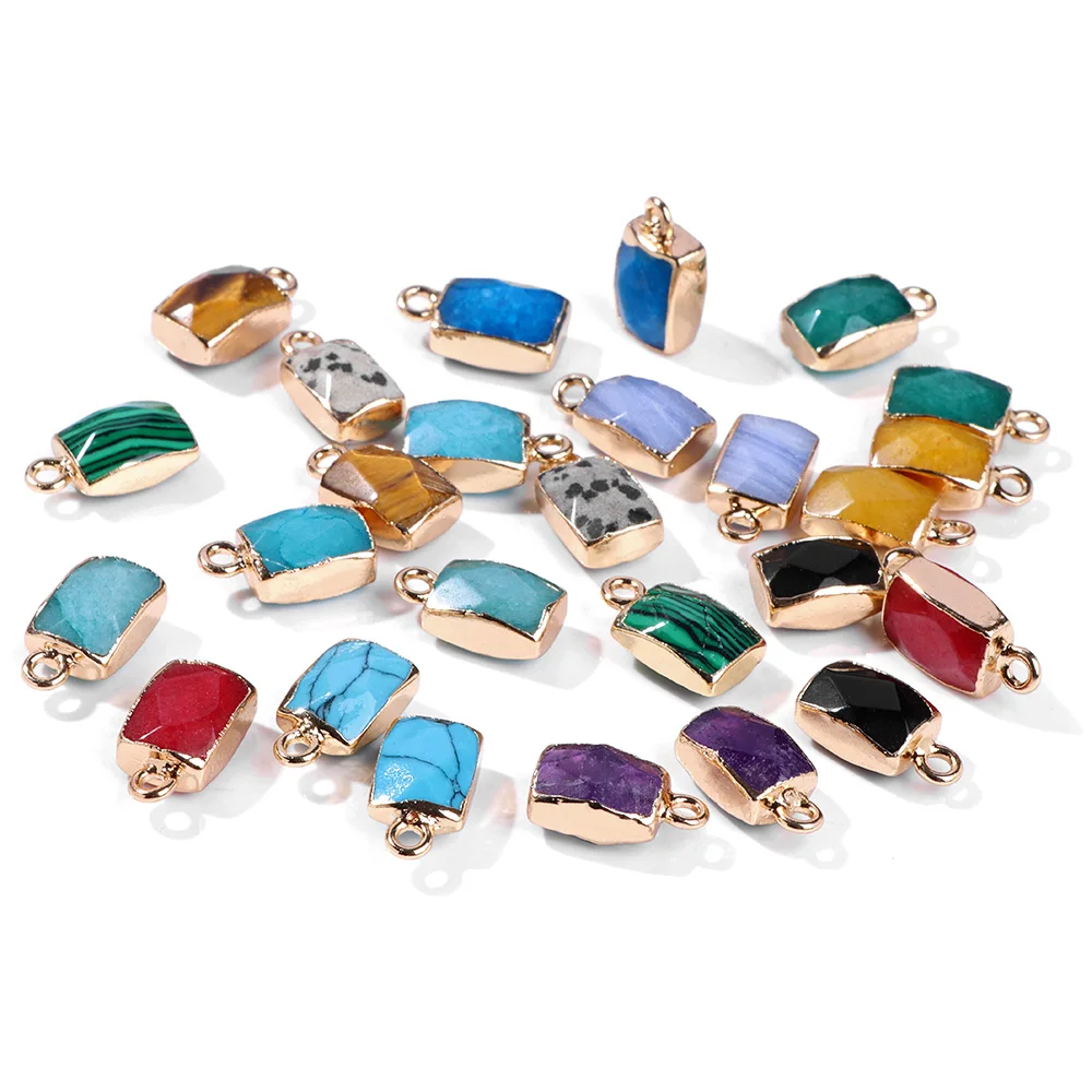 

Fashion Colorful Natural Stone Square Pendant Chalcedony Amethysts Agates Gold Color Plated Pendant For Necklace Jewelry Making