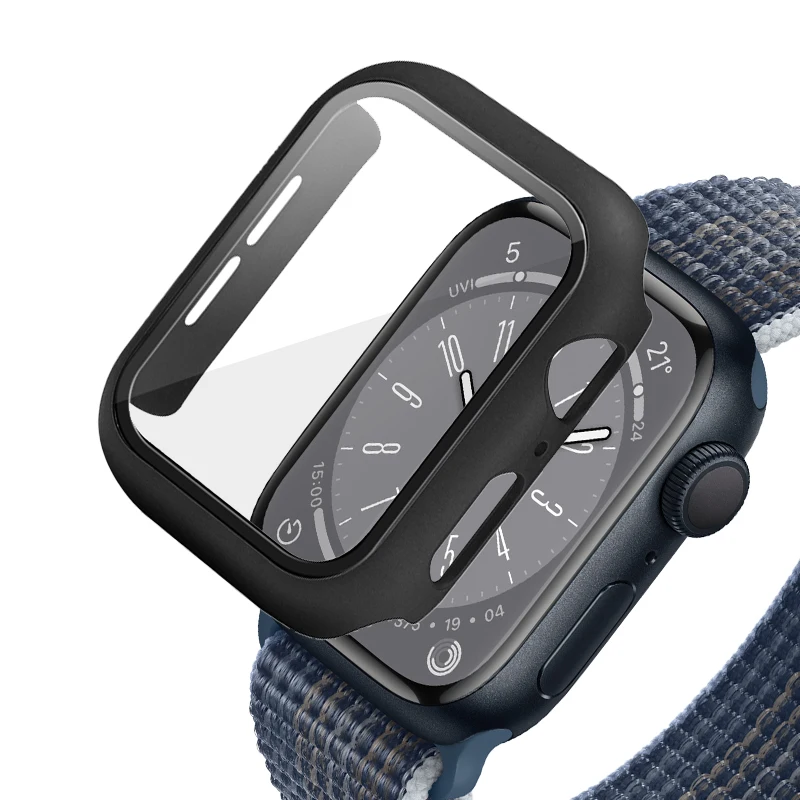 Tempered Glass Screen Protector for Apple Watch Series 8 7 41mm 44mm 45mm Bumper Full Cover Hard PC Case for iWatch 6 SE 5 4  3