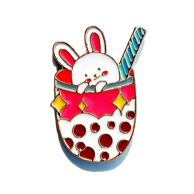 

1Pcs Lovely Enamel Milk Tea Rabbit Pin Charm Cartoon Rabbit Brooch Animal Badge Children Jacket Backpack Jewelry Gift