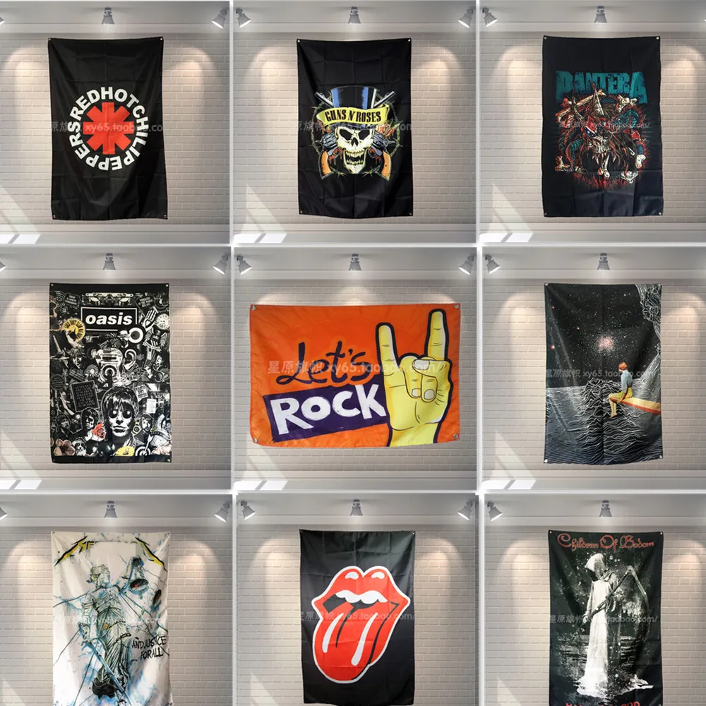 

Постер с логотипом смешанного металлического ремешка, винтажный декоративный баннер, рок-н-ролл, музыкальный флаг, постер с изображением те...