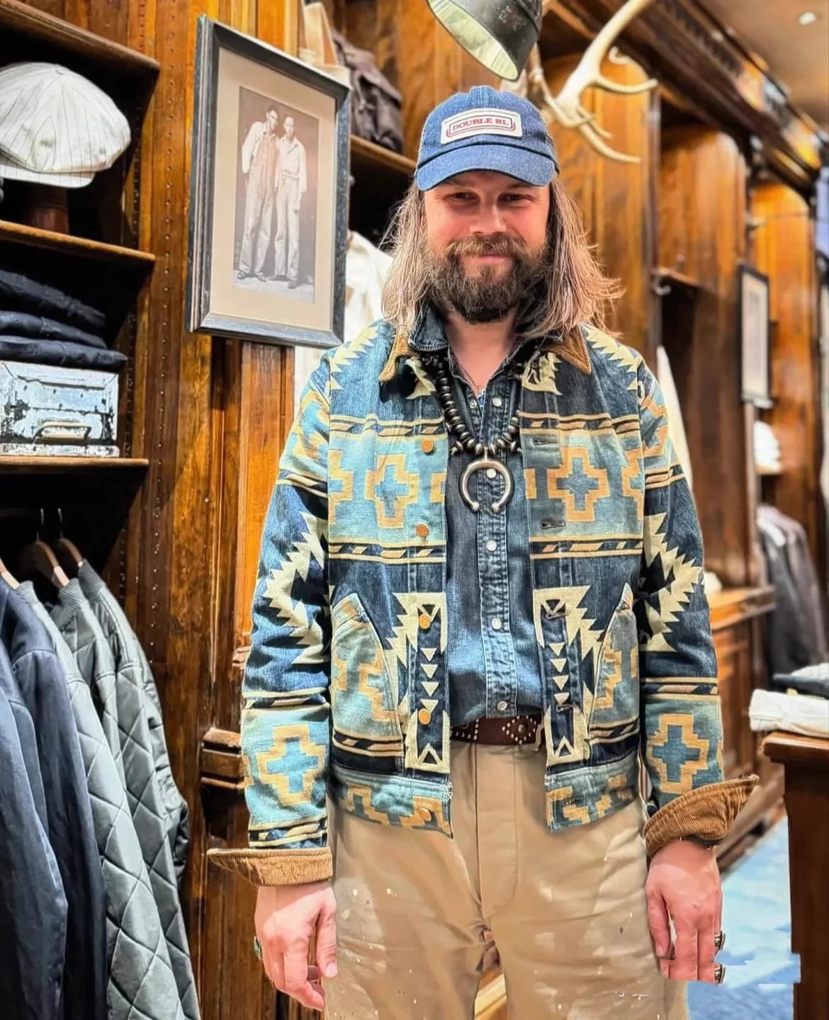 RRL 30-летие в западном стиле жаккардовая джинсовая куртка американском ретро