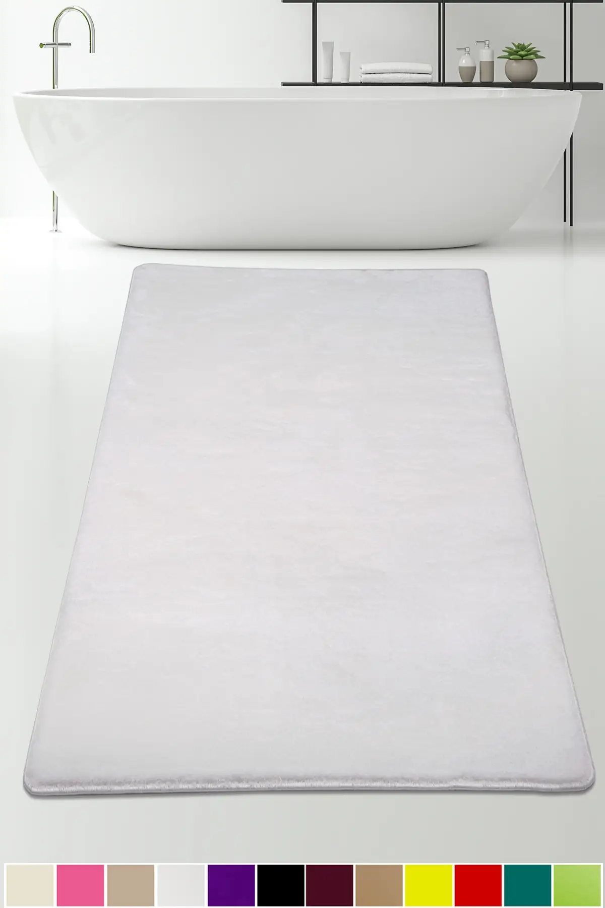 Elite white 80x150 Cm plush bath mat non-slip base Pufidik carpet textile home & furniture