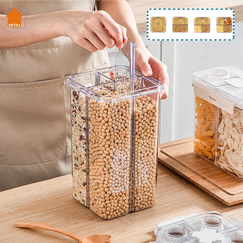2022 New Airtight Nuts Jars, 5-Compartment Food Storage Containers Seal Box Refrigerator kitchen Storage Organization for Pasta