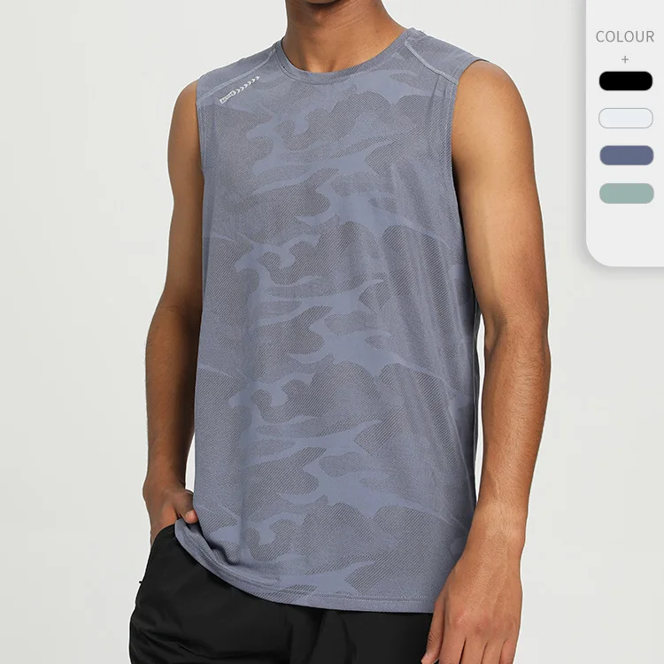

2022 Men's Sports T-shirt Summer Breathable Sleeveless Round Neck Camo Top Running Fitness Gym Male Clothing Quick Dry Tops