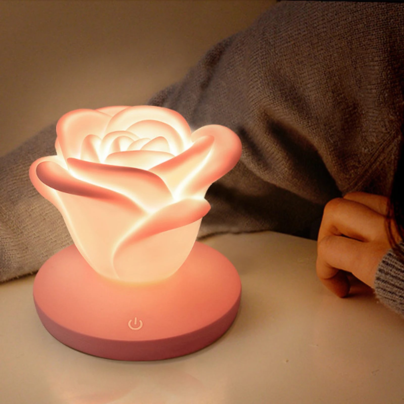 Rose Night Light LED USB Rechargeable Rose Shape 4colors Settings Romantic Table Lamp Silicone Light Valentine's Day Gift