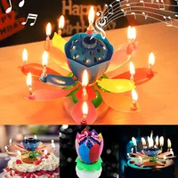 Party Cake Musical Candle Rotating Lotus Flower Candle Light DIY Happy Birthday Cake Decoration Wedding Cake Decoration Gifts