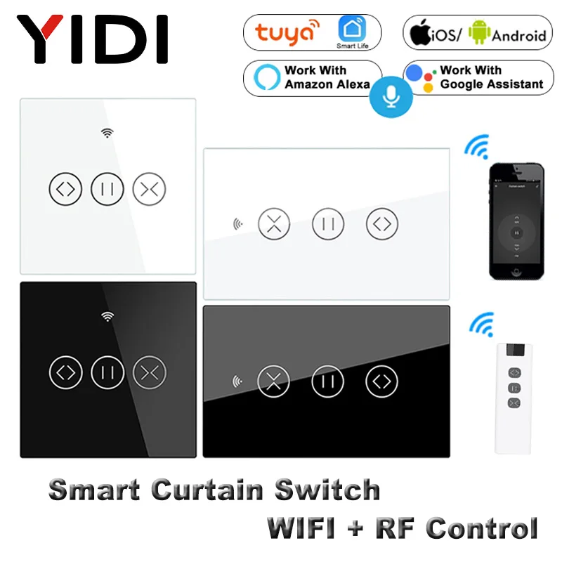 Interruptor Inteligente para Cortina Wifi Rf433 Tuya Controle Remoto por Voz Motor de Persiana Automática Interruptor de Parede eu us Alexa Sistema automático de controle de cortina