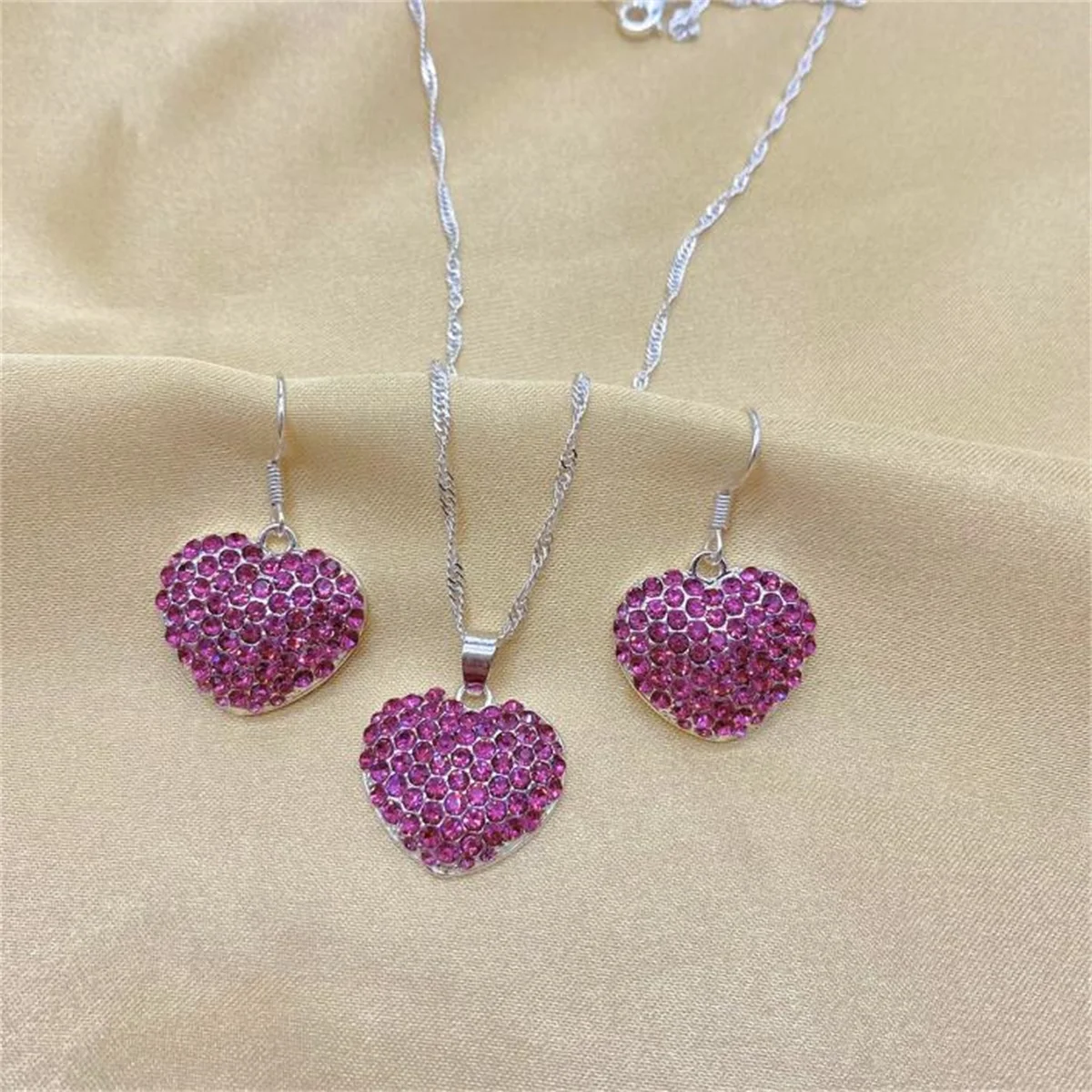 

Роскошные наборы украшений ANGLANG в форме сердца с красным кубическим цирконием, обручальное ожерелье и серьги для невесты, свадебные украшен...