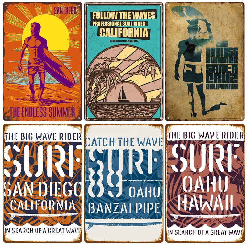 

New Summer Beach Retro Tin Painting Beach Seaside Surf Bar Background Wall Home Decoration Painting