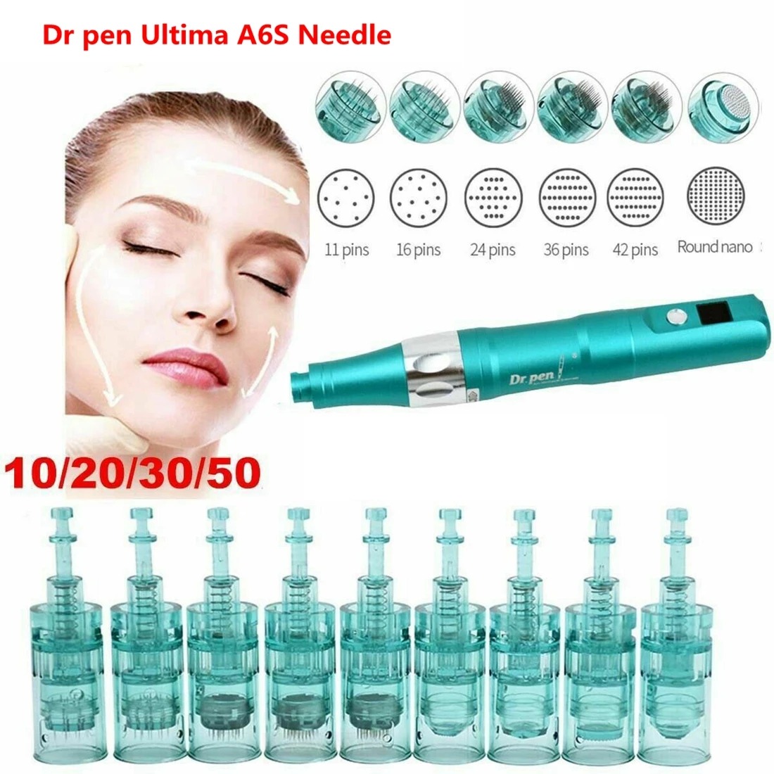 

10pcs Dr.pen A6S Needle Cartridge 11/16/24/36/42 Pin Nano Needle Microneedling Derma Pen Bayonet Replacement Head Tattoo Tool
