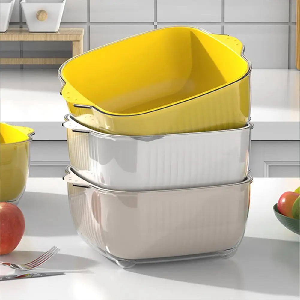 

Home Kitchen Drain Basket With Double Handle Creative Double-layer Storage Baskets For Fruit Vegetables Home Food Storage