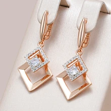 Kinel New Fashion 585 Rose Gold Silver Color Mix Drop Earrings for Women Shiny Natural Zircon Accessories Daily Fine Jewelry