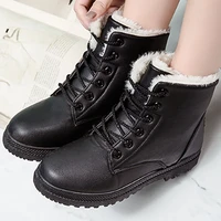 womens winter boots solid round toe lace up ankle boots for woman warm short plush female boots elegant woman shoes plus size