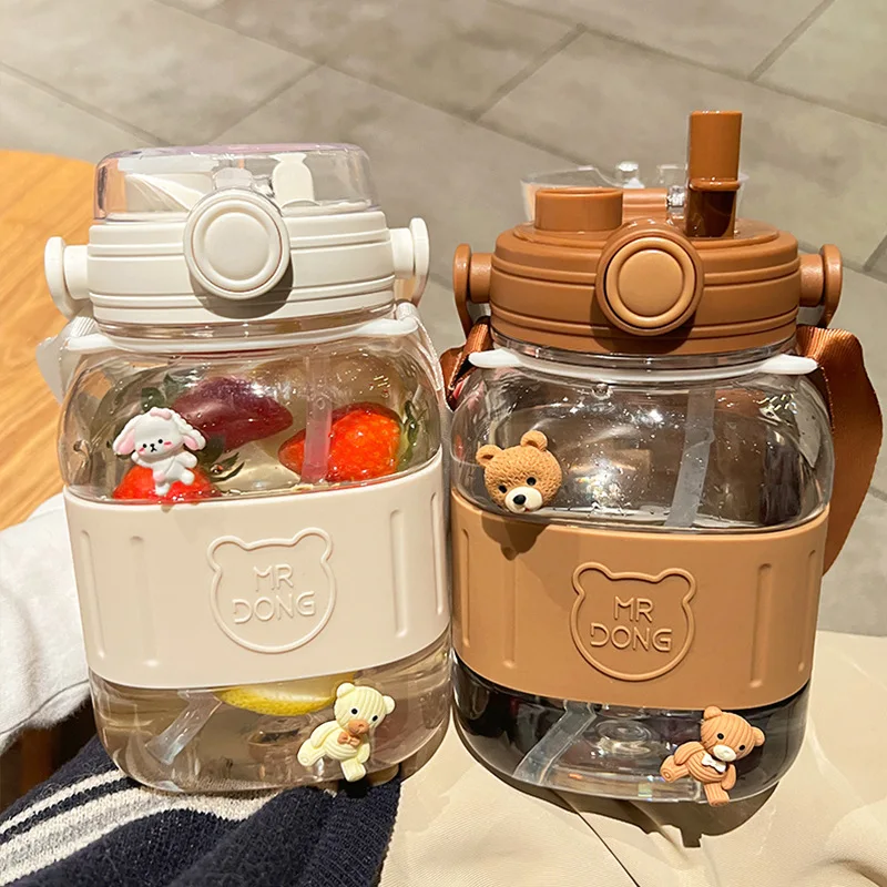 

Cute Fitness Jugs Portable Large Capacity Straw Mug Summer Outdoor Cup With Strap Sports Gym Drinking Tumbler 1.2L Water Bottle