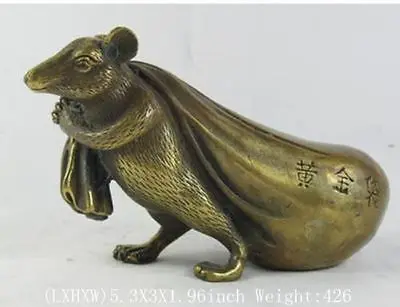 

Vintage Signed statue brass copper fortune Lucky statue mouse Sword Wide Garden Decoration