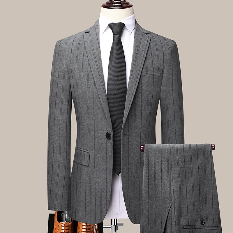 

Boutique Suits For Men 2 Piece (Blazer+ Pants) Fashion Business Solid Color Gentleman Slim Italian Style Casual Wedding Work