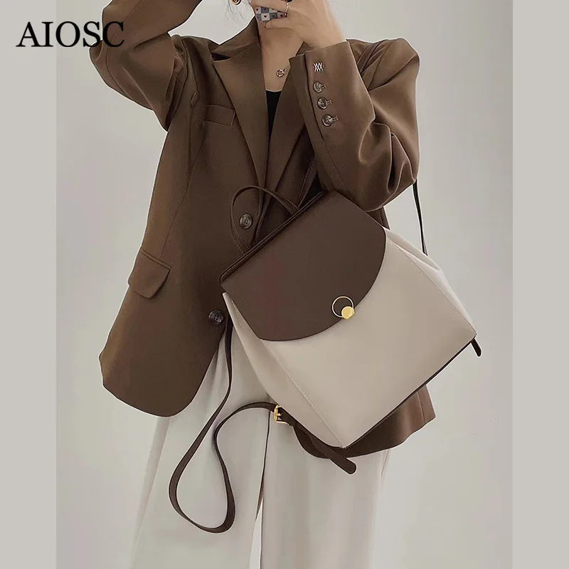 

Удобный вместительный дорожный рюкзак AIOSC, модный рюкзак из натуральной кожи для поездок, сумка на плечо в стиле преппи, школьный ранец 2023