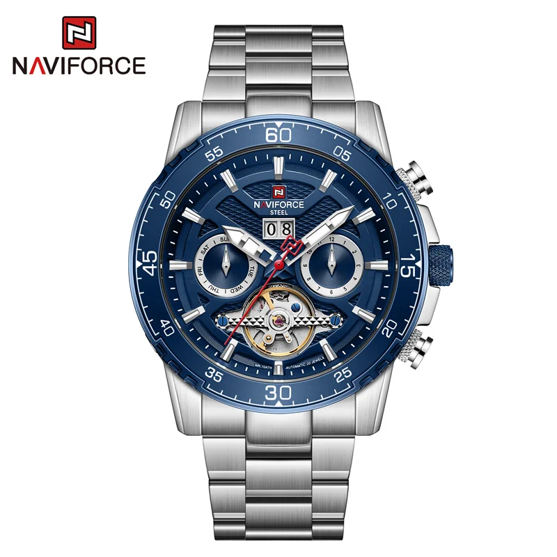 

NAVIFORCE New Men Mechanical Watch 100M Waterproof Full Steel Wristwatch Date Week Month Display Man Luxury Watches reloj hombre